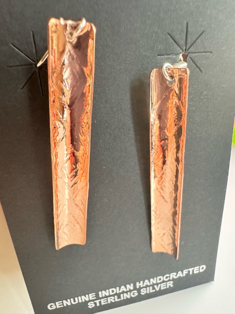 Felicia Etsitty 925 & Copper Stamped Dangle Earrings - Navajo Artist Made NWT - Picture 2 of 5